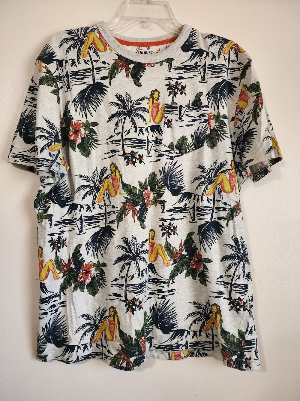 White Tropical Print Men’s T-Shirt
